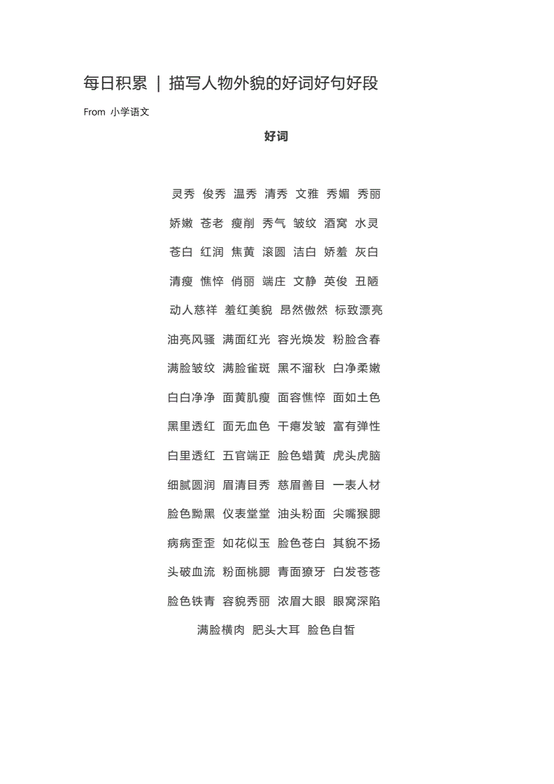 描写人物外貌的好词