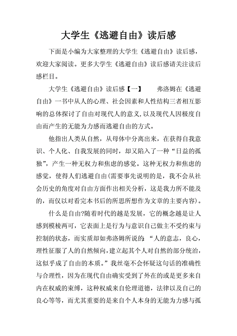逃避自由读后感