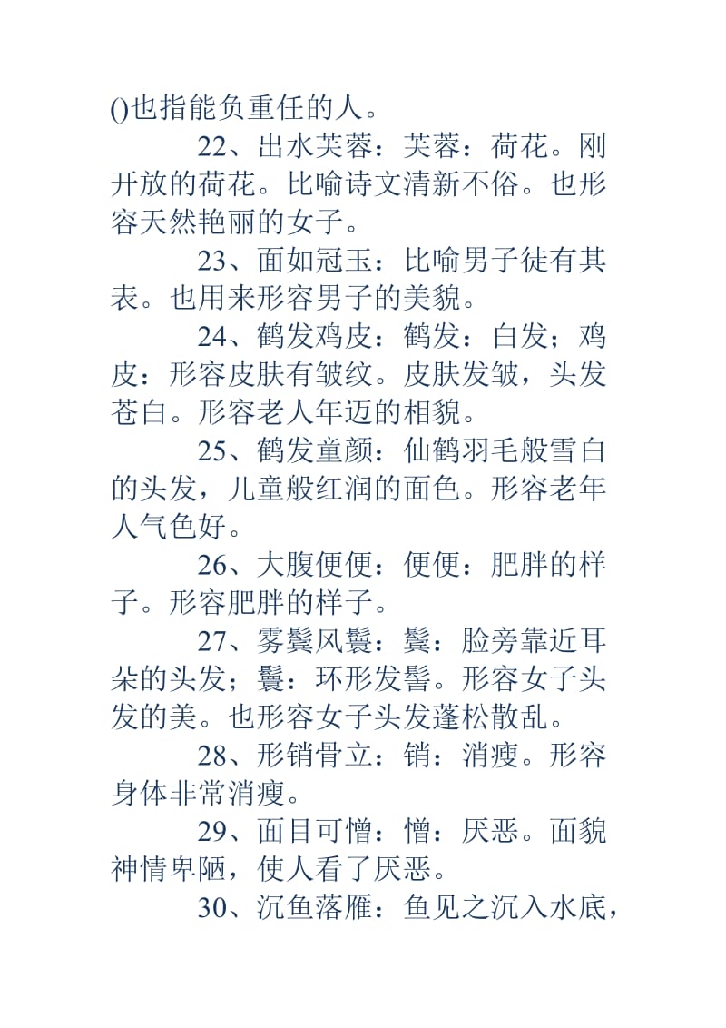 关于外貌描写的成语