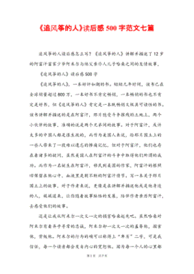 追风筝的人读后感500字