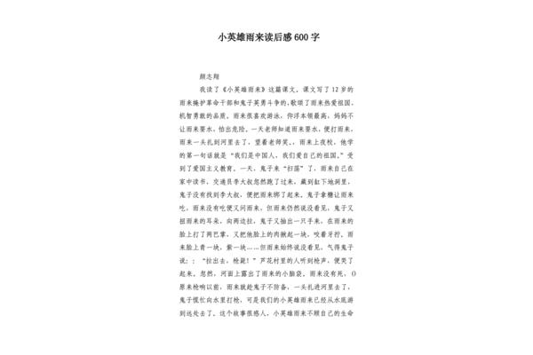 小英雄雨来读后感350字